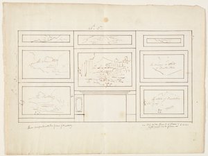 帝国のコースのレイアウト、1833年（オフホワイトの織り紙にグラファイト鉛筆の上にペンと茶色のインク） 作： Thomas Cole